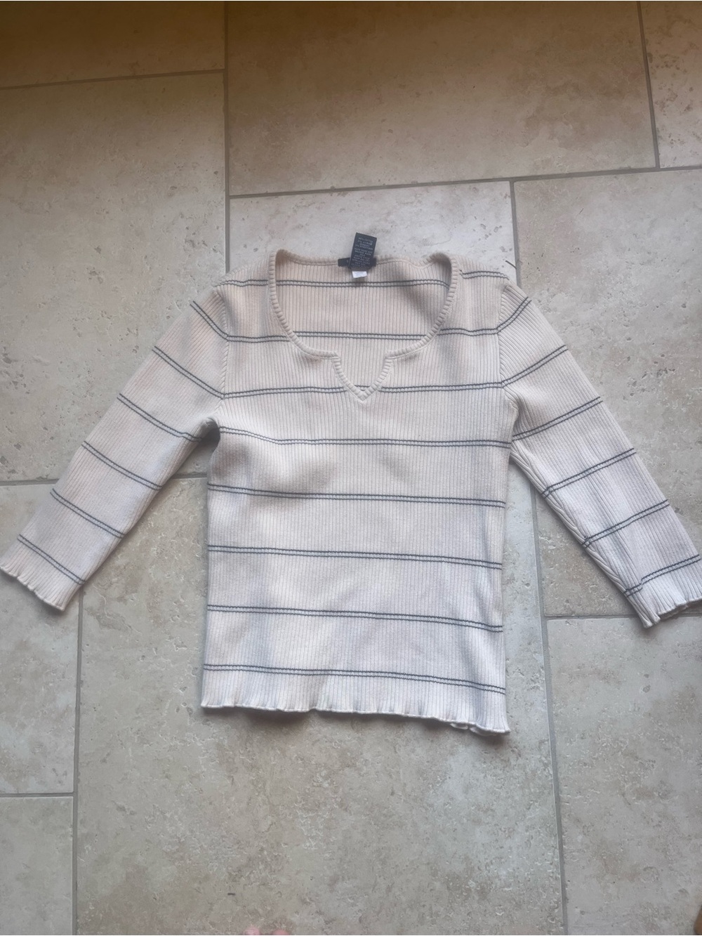 GAP Cream Ribbed Long Sleeve Tee with Thin black Stripes